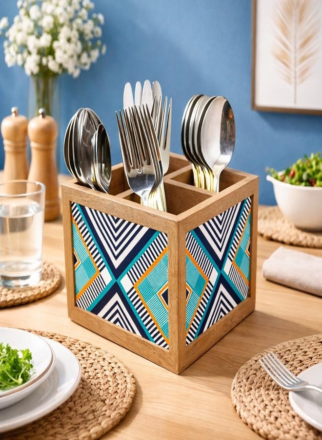 Nutcase Wooden Cutlery Stand Holder Silverware Caddy Spoons Forks Knives Organizer for Dining Table & Kitchen -Made in India-Spoons NOT Included - Aztec Mix - Image 2